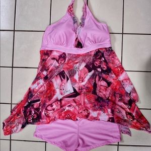 Plus size two piece handkerchief swim dress